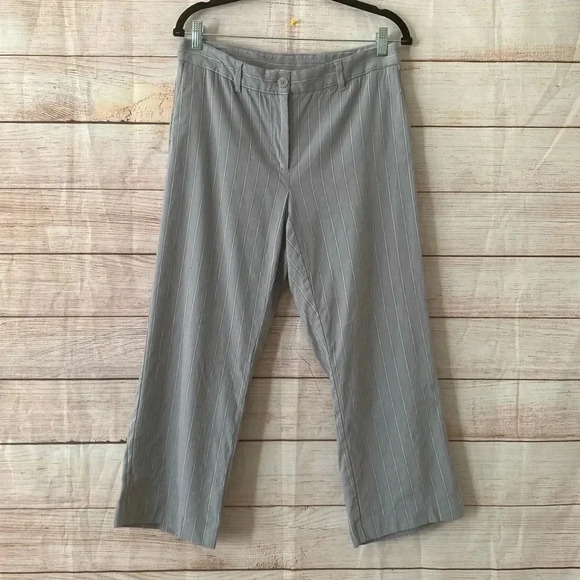 J. Jill Linen Blend Women’s Size 12 Crop Dress Pants Stretchy Grey Stripe St Leg - Picture 1 of 10
